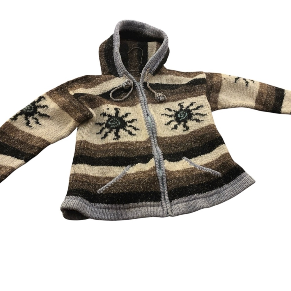 Women's Hooded Cardigan with Spider Design - Brown, Black, and Cream